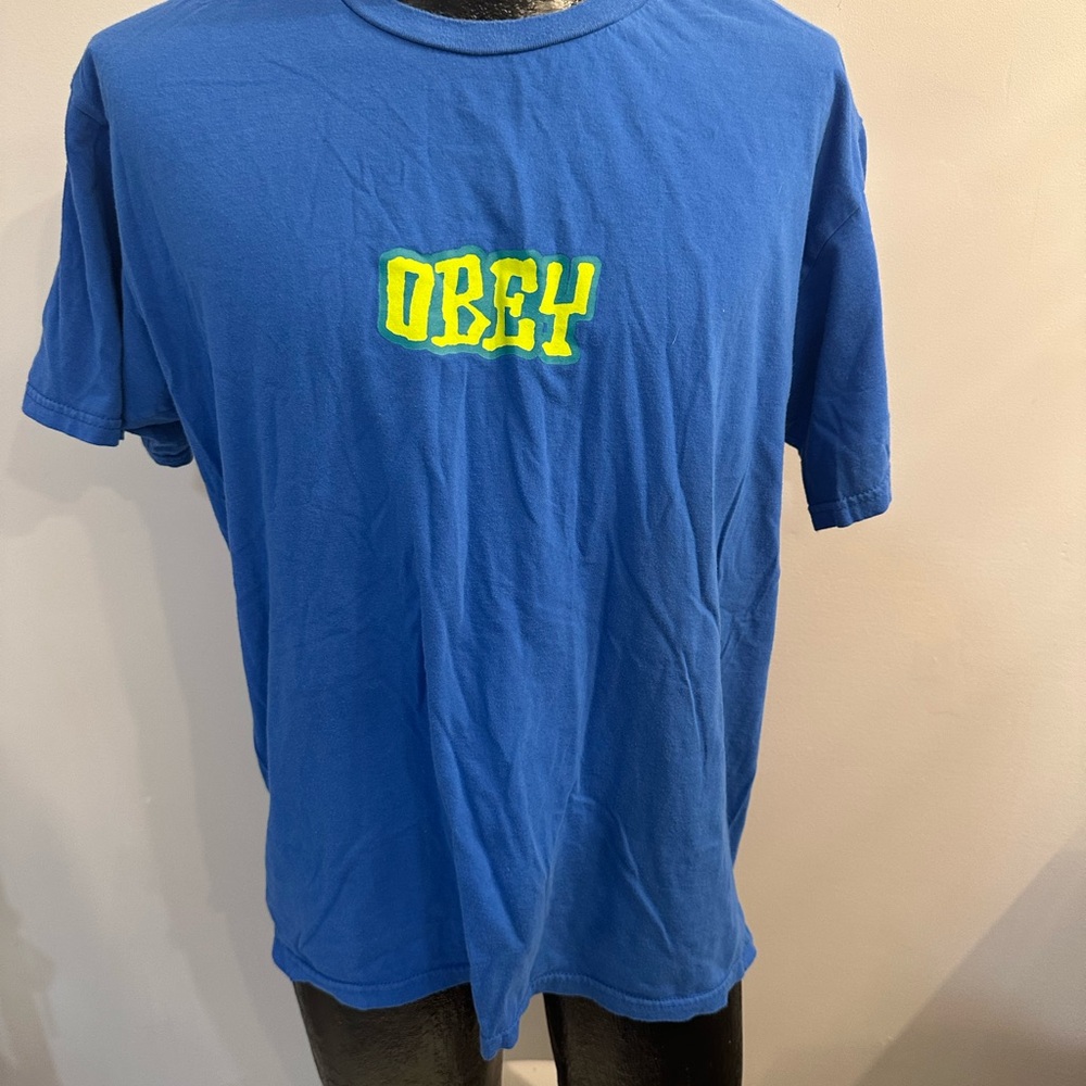 Obey Blue Short Sleeve Tee with Graphic Design
